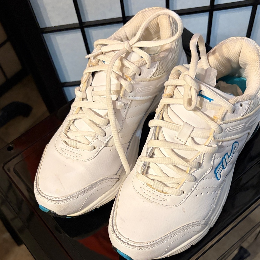 Fila White Sneakers with Light Blue Logo Accents